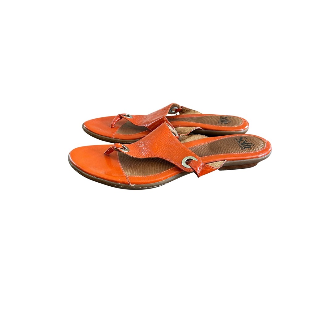 Sofft Orange Leather Thong Sandals Grommet Detail Slides Women Size 9.5 M